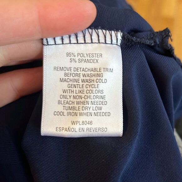 Navy Blue 3/4 Sleeve Tunic Top with Shoulder Cut Outs, Casual Comfort - Picture 5 of 5